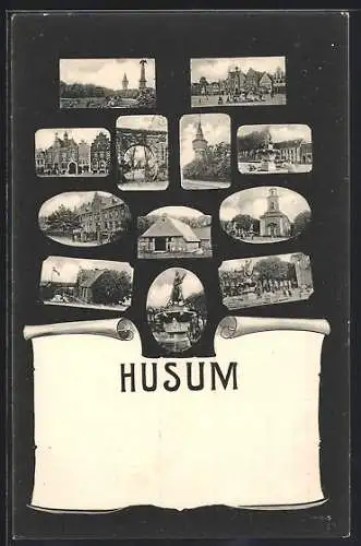 AK Husum / Nordsee, Kirche, Denkmal, Kriegerehrenmal, weiter Motive