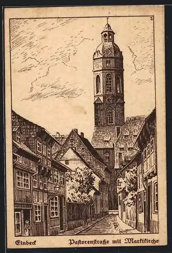 Künstler-AK Einbeck, Pastorenstrasse mit Marktkirche