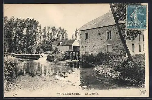 AK Pacy-sur-Eure, Le Moulin et la rivière entourée de végétation