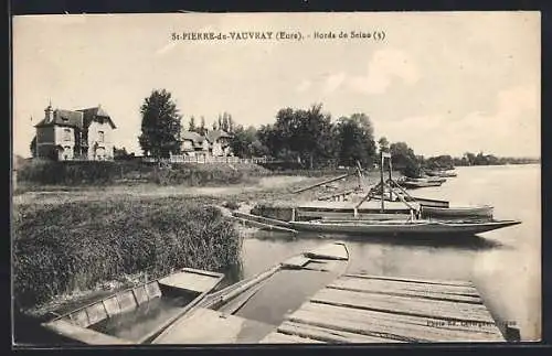 AK Saint-Pierre-de-Vauvray, Bords de Seine avec barques et maisons pittoresques