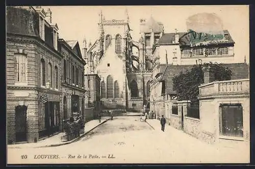 AK Louviers, Rue de la Poste et vue sur l`église