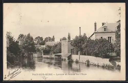 AK Pacy-sur-Eure, Lavoirs et Jardins sur l`Eure