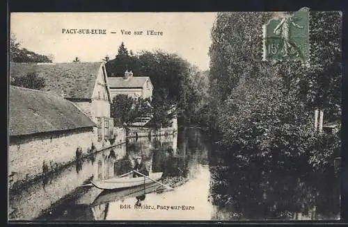 AK Pacy-sur-Eure, Vue sur l`Eure et maisons au bord de l`eau