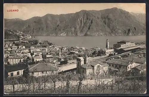 AK Lugano, Gesamtansicht mit Blick auf den Bahnhof