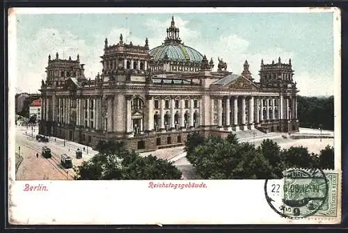 AK Berlin-Tiergarten, Blick aufs Reichstagsgebäude