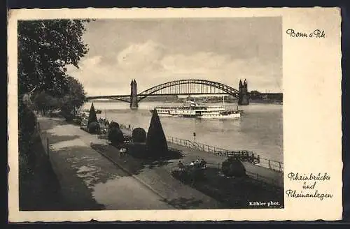 AK Bonn a. Rh., Rheinbrücke und Rheinanlagen