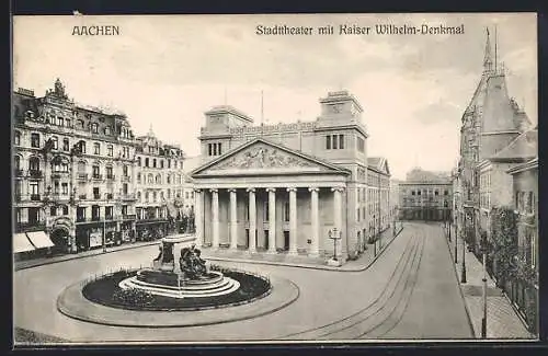 AK Aachen, Café Bristol mit Theater und Kaiser Wilhelm-Denkmal bei Tag