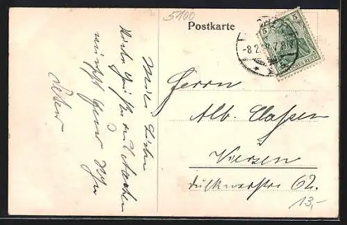 AK Aachen, Café Bristol mit Theater und Kaiser Wilhelm-Denkmal bei Tag
