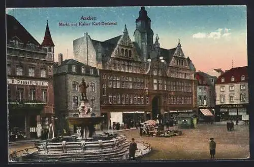 AK Aachen, Markt mit Kaiser Karl-Denkmal