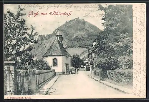 AK Rhöndorf, Strassenpartie mit Blick auf den Berg