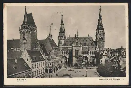 AK Aachen, Teilansicht Katschhof mit Rathaus