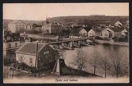 AK Tynec nad Labem, Vinarice, Teilansicht mit Brücke