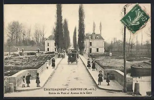 AK Châteauneuf-sur-Sarthe, Entrée du Pont et Avenue de la Gare