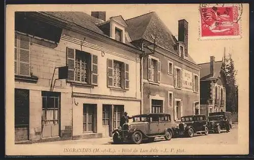 AK Ingrandes, Hôtel du Lion d`Or avec voitures anciennes devant