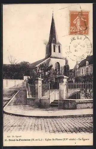 AK Doué-la-Fontaine, Église St-Pierre (XVe siècle) et le square