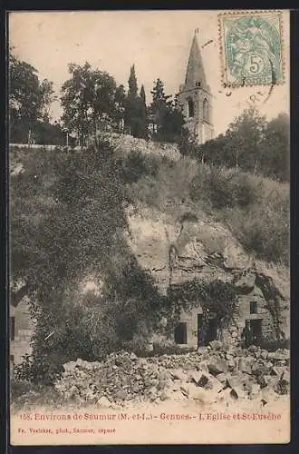 AK Gennes, L`Église et St-Eusèbe parmi la verdure