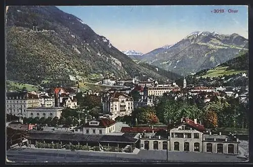 AK Chur, Ortsansicht mit dem Bahnhof