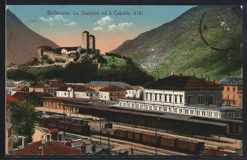 AK Bellinzona, La Stazione ed il Castello d`Uri