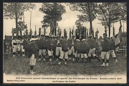 AK Rambervillers, Xii. Concours annuel Gymnastique et sportif des Patronages de France 1914, Les Drapeaux des Sociétés