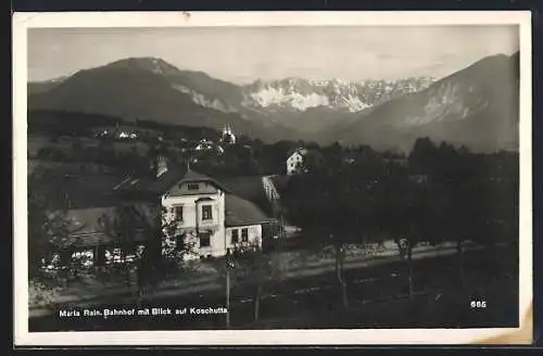 AK Maria Rain, Bahnhof mit Blick auf Koschutta