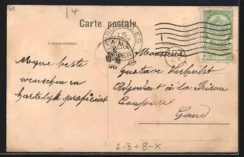 AK Bruxelles, Hotel de ville, Eglise Ste. Gudule, Briefträger mit Brief, Briefmarken