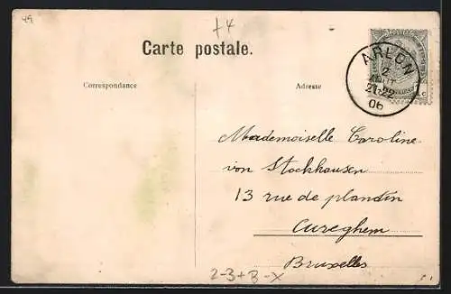 AK Bruxelles, Hotel de ville, Eglise Ste. Gudule, Briefträger mit Brief, Briefmarken