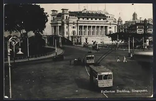 AK Singapore, Fullerton Building, Strassenbahn