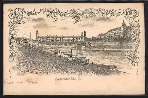 Lithographie Wien, Blick zur Augartenbrücke