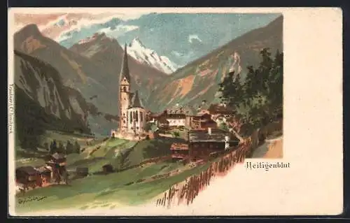 Künstler-AK Heiligenblut, Ort mit Kirche um 1900