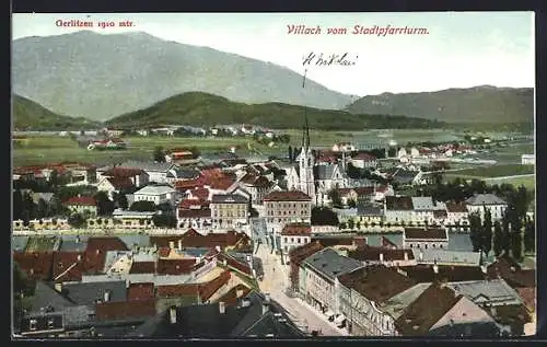 AK Villach, Ortsansicht vom Stadtpfarrturm aus, mit Gerlitzen