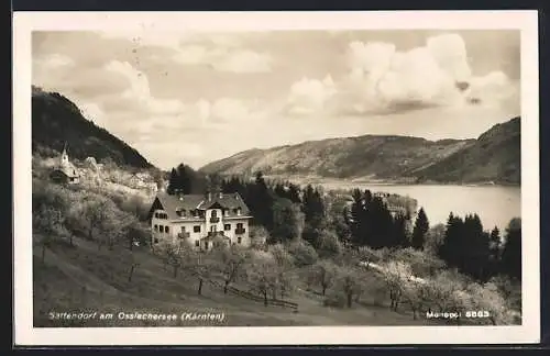 AK Sattendorf, Teilansicht der Ortschaft am Ossiachersee