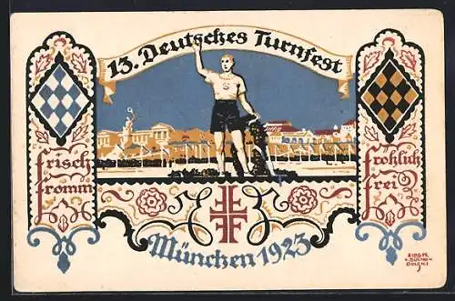 Künstler-AK sign.: Suchodolski: München, 13. Deutsches Turnfest 1923