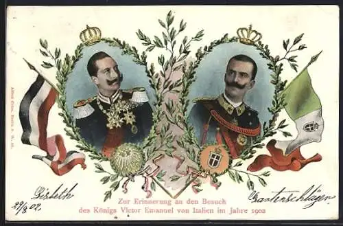 AK Erinnerung an den Besuch Königs Victor Emanuel von Italien bei Kaiser Wilhelm II. 1902