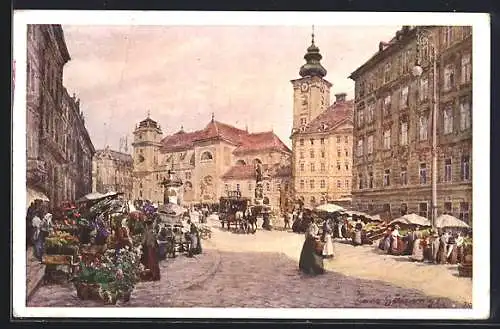 Künstler-AK Wien, Blick auf die Freyung mit Schottenkirche