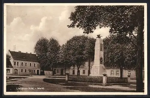 AK Liebenau, Markt mit Denkmal