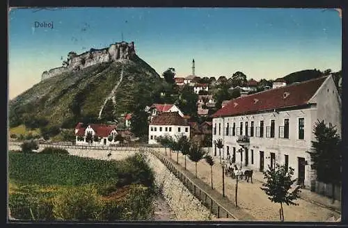 AK Doboj, Ruinen-Ansicht mit Gasthaus