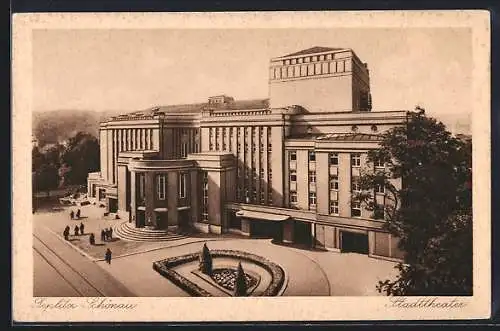 AK Teplitz Schönau / Teplice, Stadttheater aus der Vogelschau