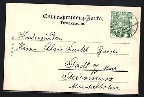 AK Mayerling, Blick zum Schloss, Mann mit Stock