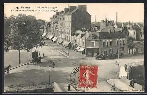 AK Rennes, la Place de Bretagne et l`entrée de l`Avenue de la Tour d`Auvergne