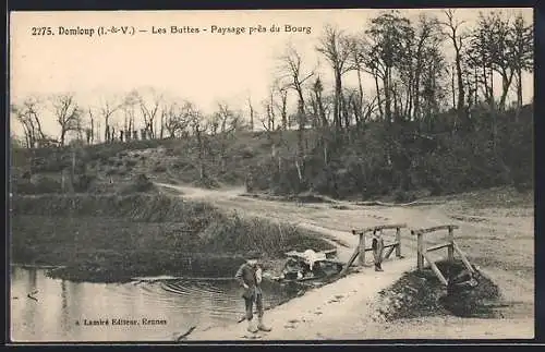 AK Domloup, Les Buttes, Paysage près du Bourg