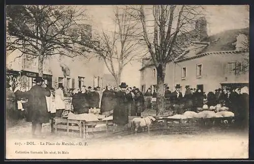 AK Dol, La Place du Marché avec des marchands et des moutons en plein air