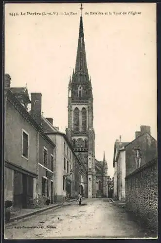 AK Le Pertre, Rue de Brielles et la tour de l`église