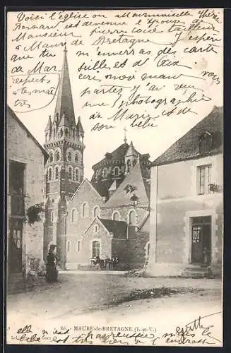 AK Maure-de-Bretagne, Vue de l`église et des bâtiments environnants