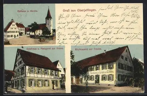 AK Oberjettingen, Rathaus, Gasthaus zur Krone und Bierbrauerei zur Traube