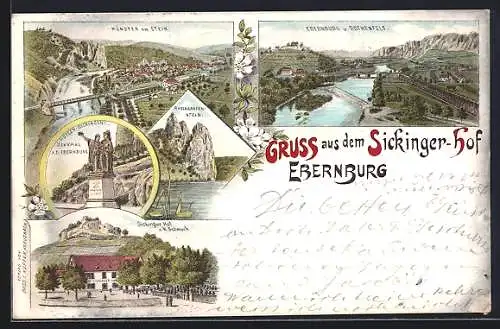 Lithographie Ebernburg, Restaurant Sickinger-Hof, Rheingartenstein