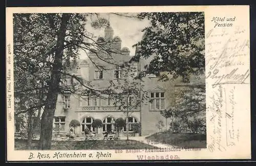 AK Hattenheim a. Rhein, Hotel und Pension von B. Ress, Aussenansicht