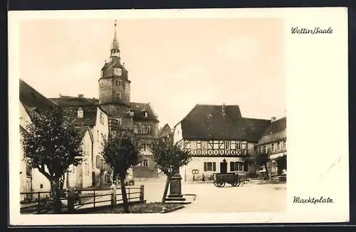 AK Wettin / Saale, Marktplatz mit Blick zur Kirche