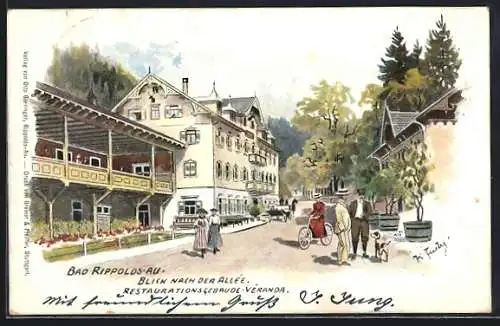 Künstler-AK Bad Rippoldsau, Gasthaus und Blick nach der Allee