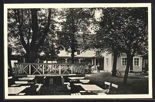 AK Dresden-Leutewitz, Gasthaus Leutewitzer Windmühle, Sitze im Garten