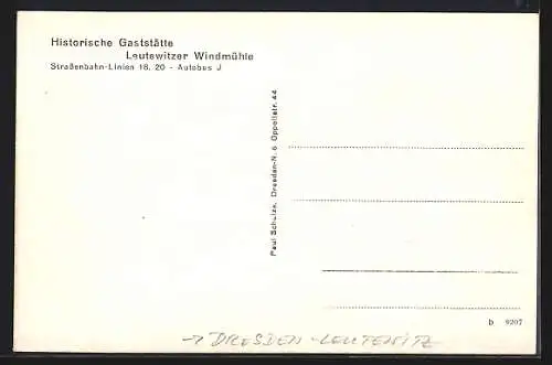 AK Dresden-Leutewitz, Gasthaus Leutewitzer Windmühle, Sitze im Garten